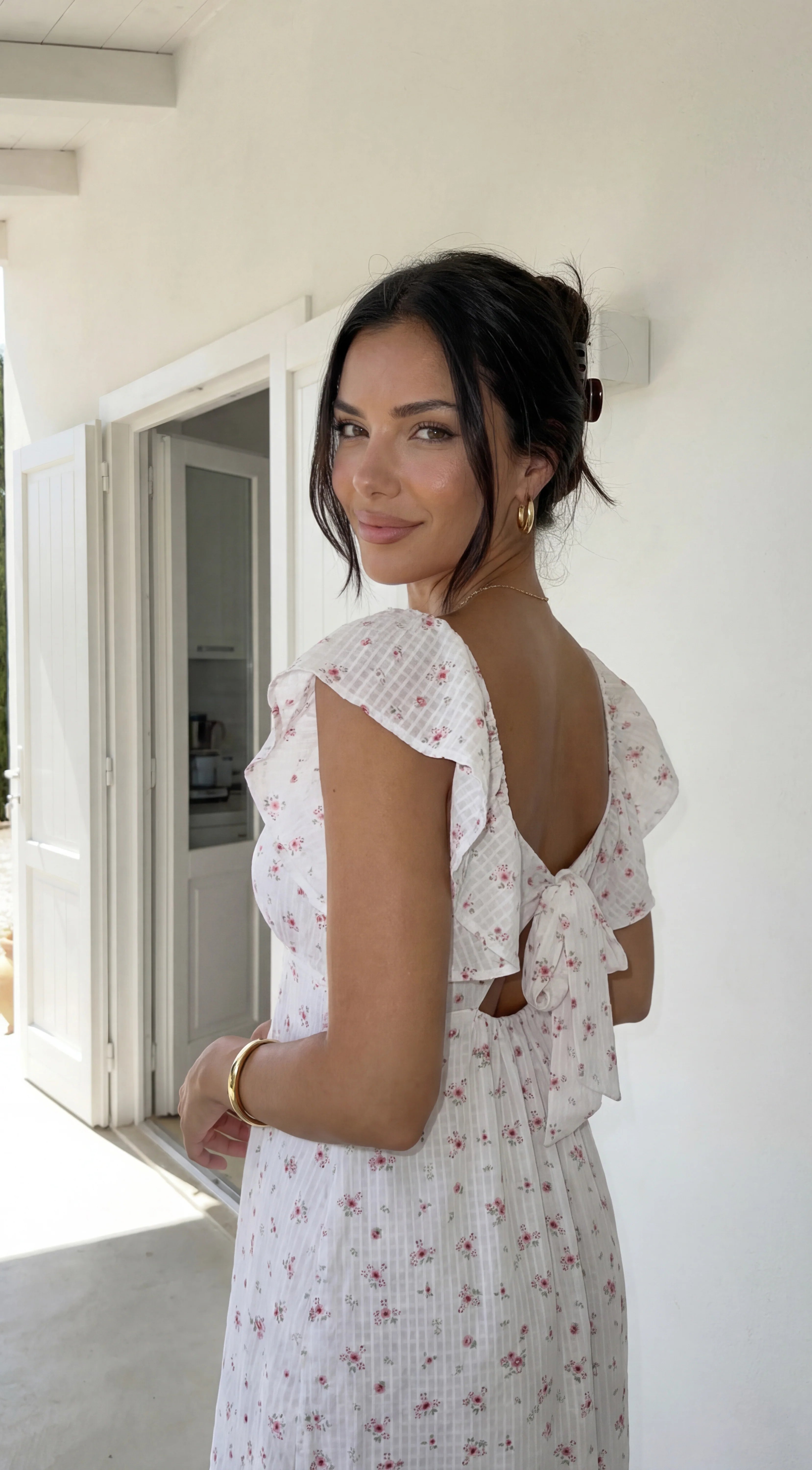 Roselette Ditsy Floral Flutter Mini Dress White