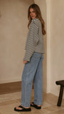 Solana Long Sleeve Top Black White Stripe