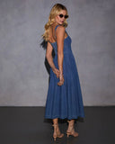 Gianni Denim Fit And Flare Midi Dress