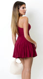 Midnight Hour One Shoulder Pleated Mini Dress Burgundy