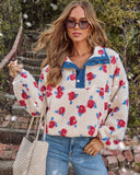 Adilia Printed Fleece Denim Trim Sweatshirt