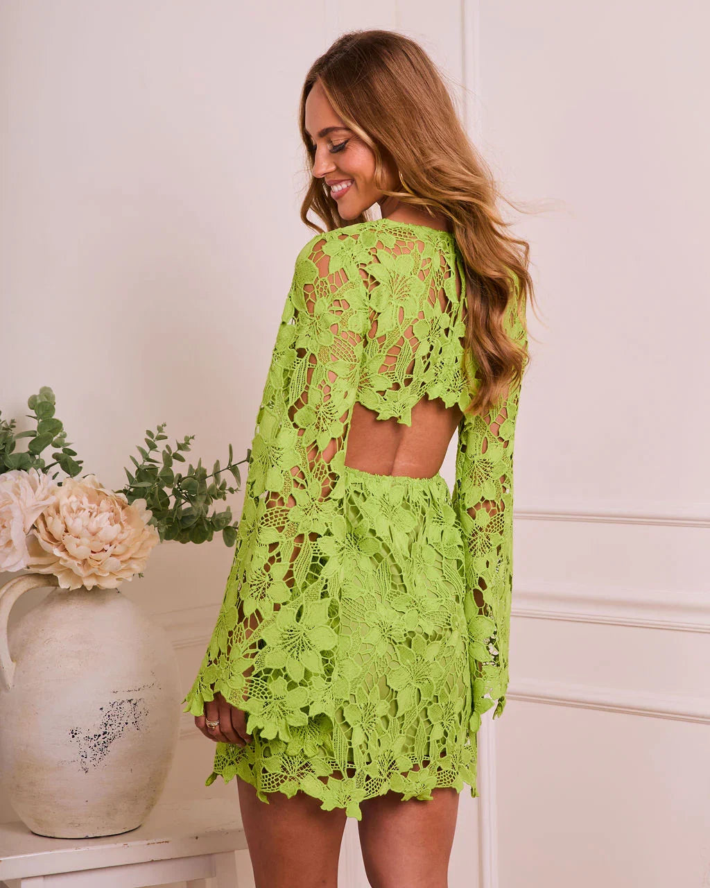 Meadow Haven Floral Lace Crochet Mini Dress