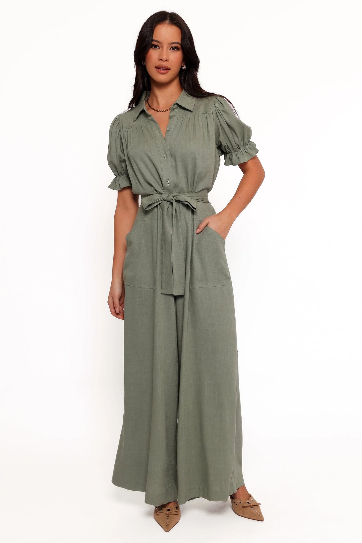 Minnie Waist Tie Jumpsuit Olive