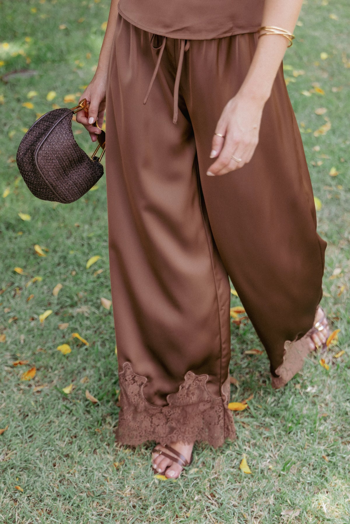 Viola Drawstring Wide Leg Pant Chocolate