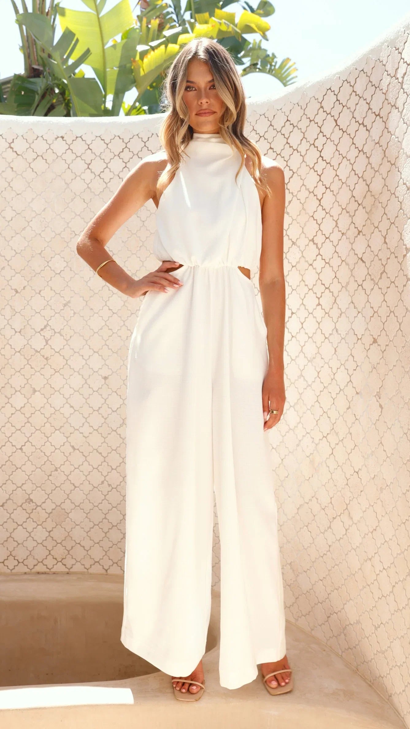 Lara Halter Neck Wide Leg Jumpsuit White