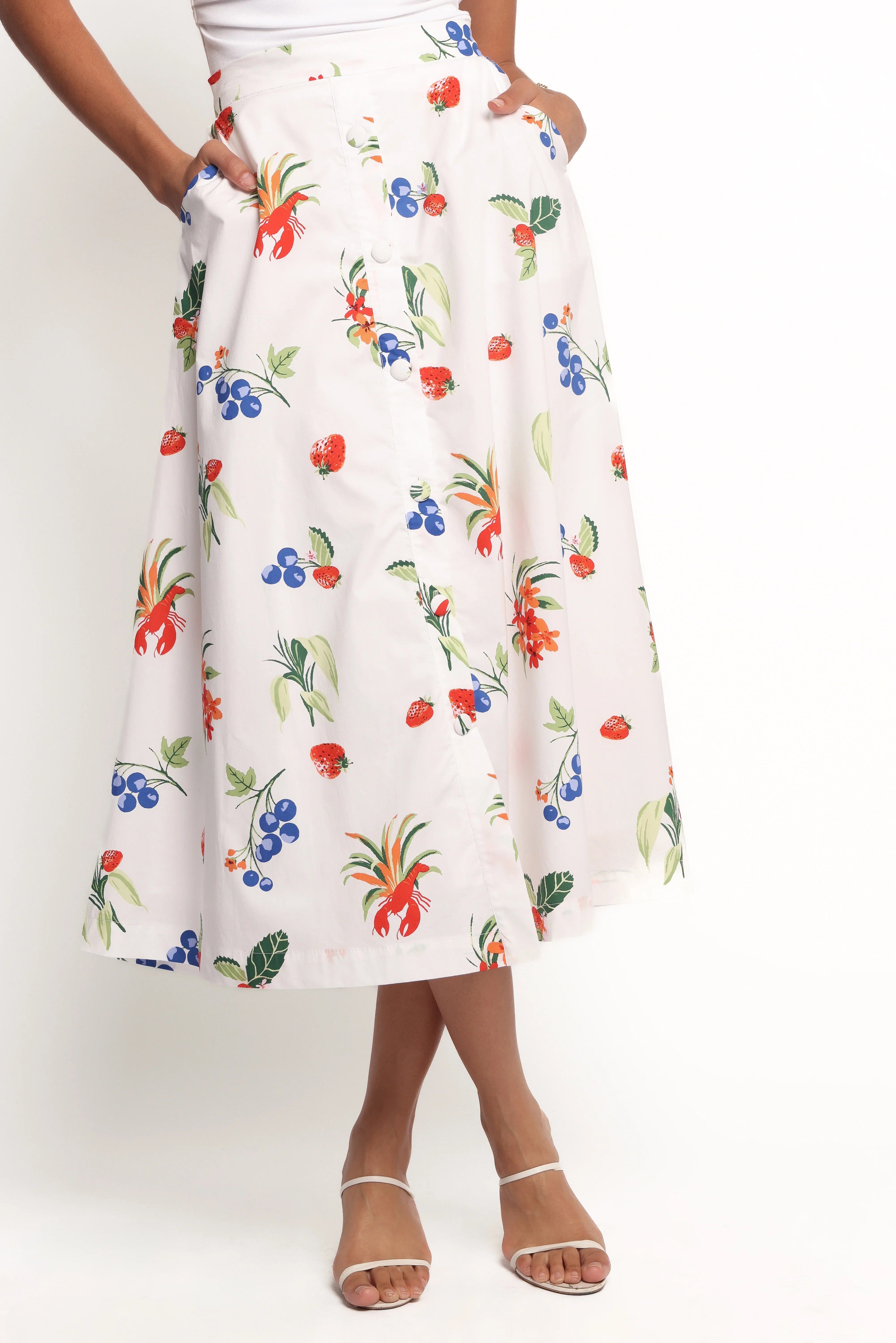 Geneva Midi Skirt Off White Red
