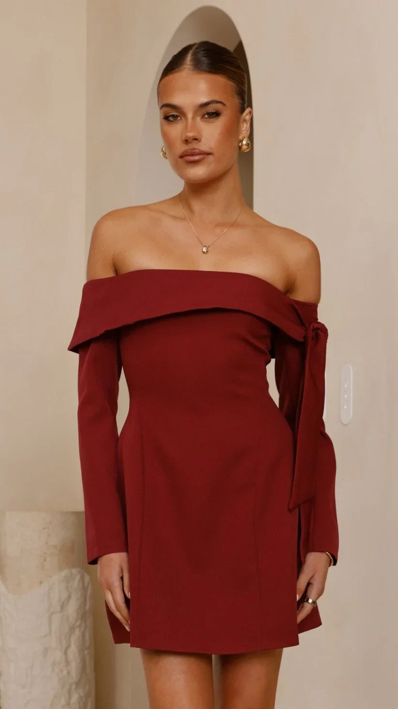 Halen Long Sleeve Mini Dress Wine