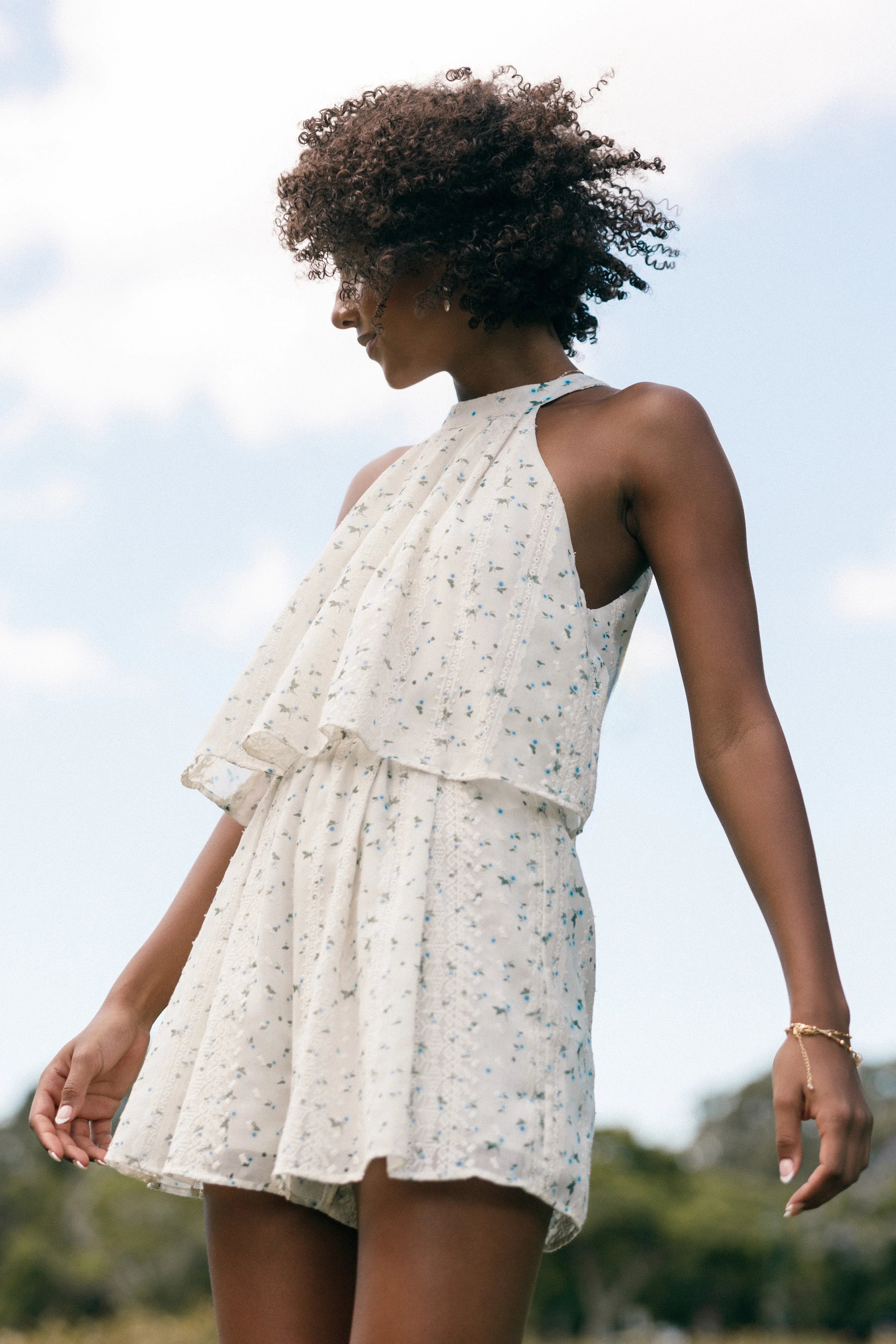 Mindy Halterneck Romper Blue Floral