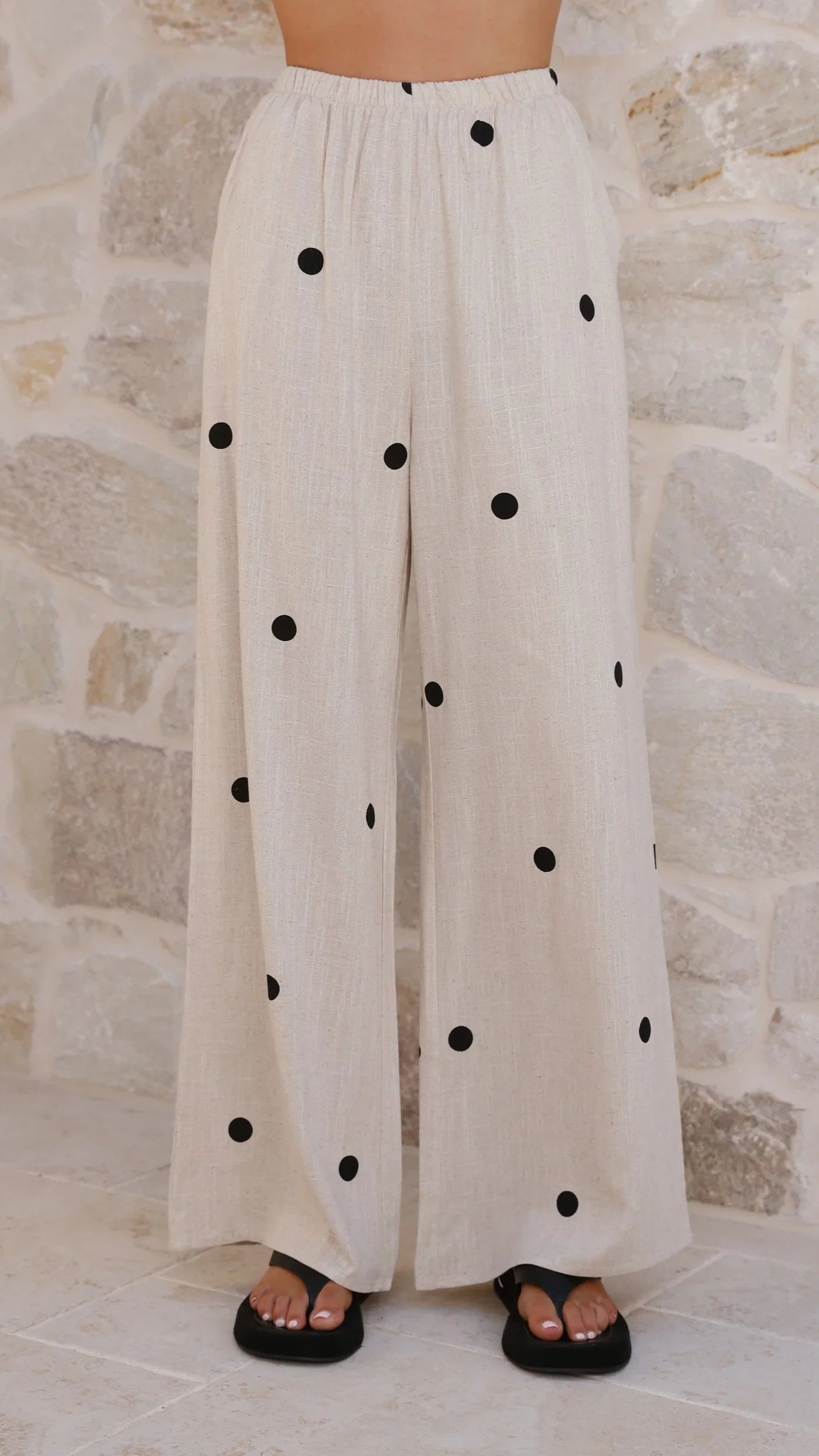 Kailani Strapless Top and Pants Set Oatmeal Black Polka Dot