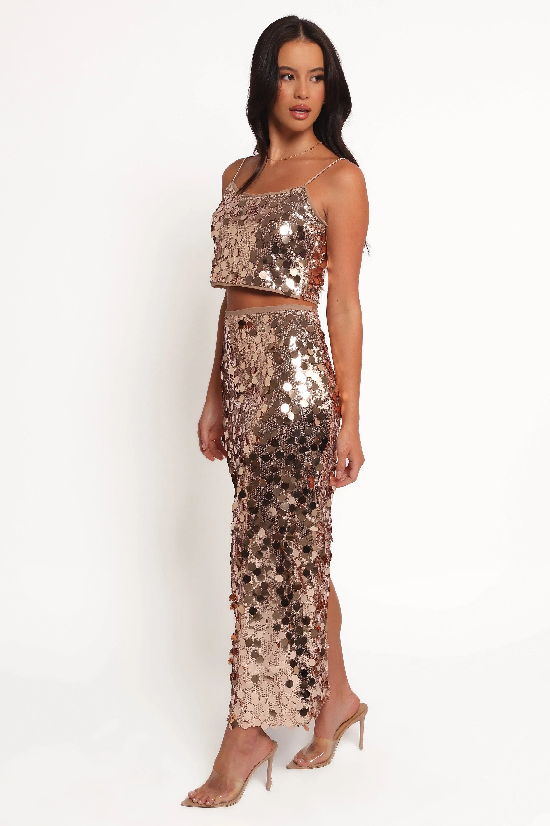 Hulu Sequin Skirt Set Rose Gold