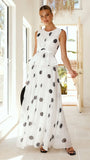 Cambree Peplum Top and Maxi Skirt Set White Black Polka Dot