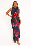 Anabelle Halter Neck Lace Maxi Dress Navy Floral