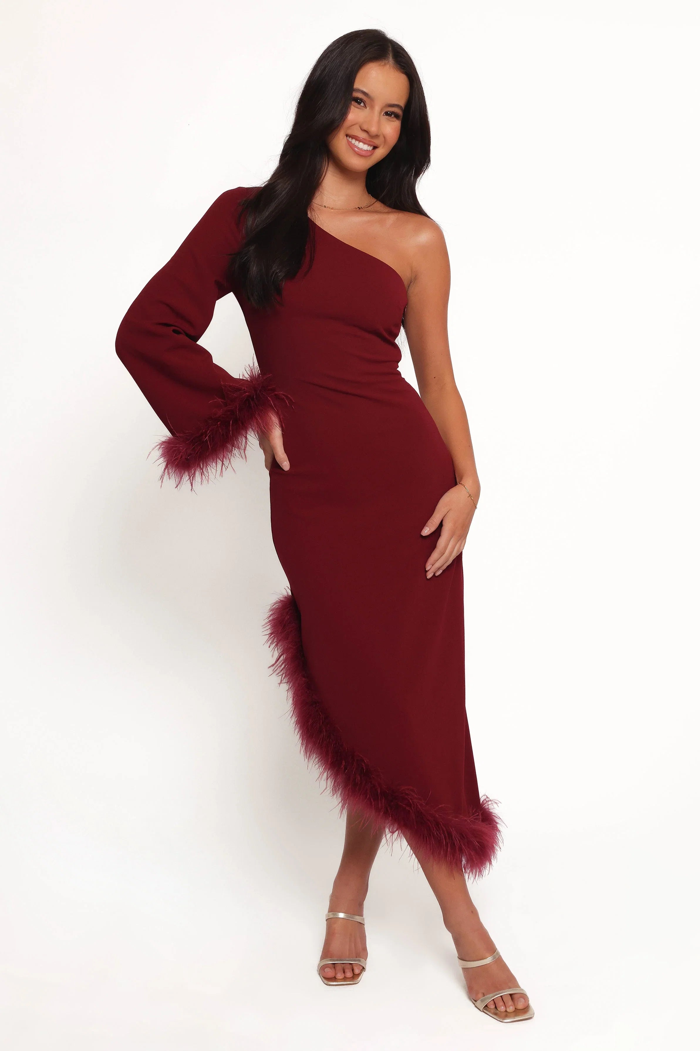 Dame One Shoulder Midi Dress Deep Wine