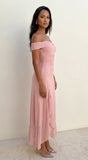 Calie Off Shoulder Mesh Maxi Dress Pink