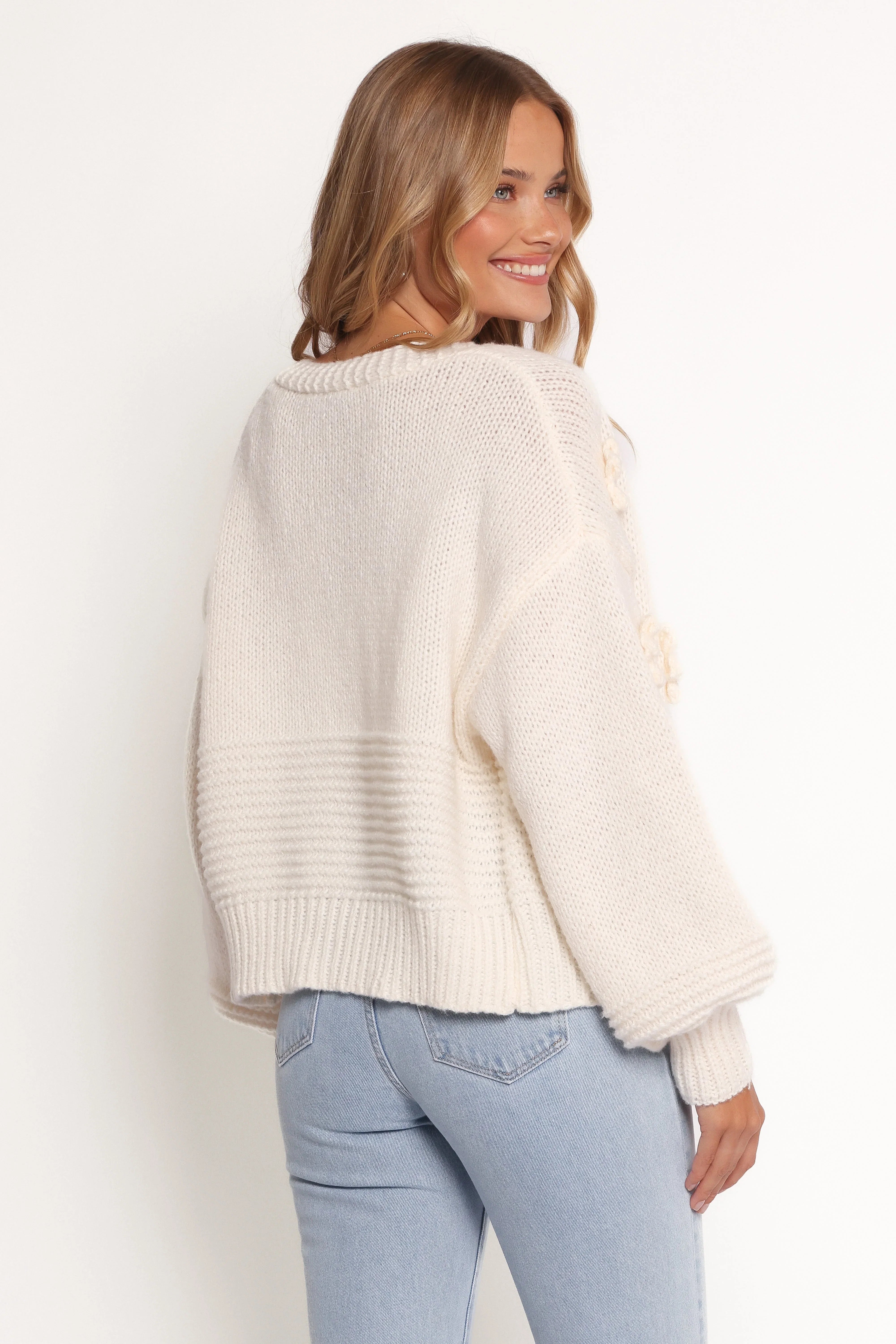 Harlee Flower Cardigan White
