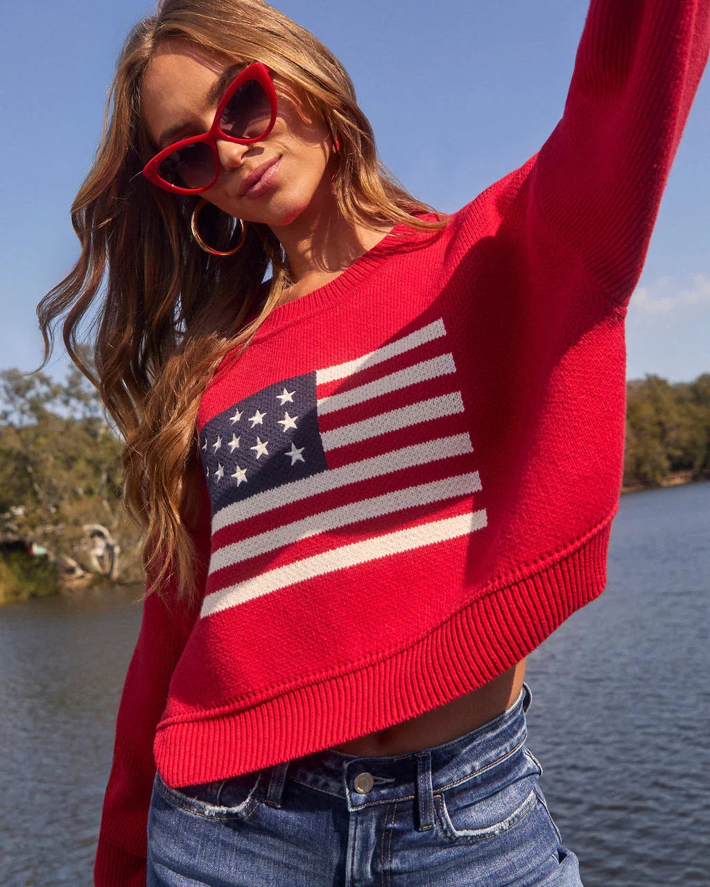 Elouise Cropped Flag Crewneck Sweater
