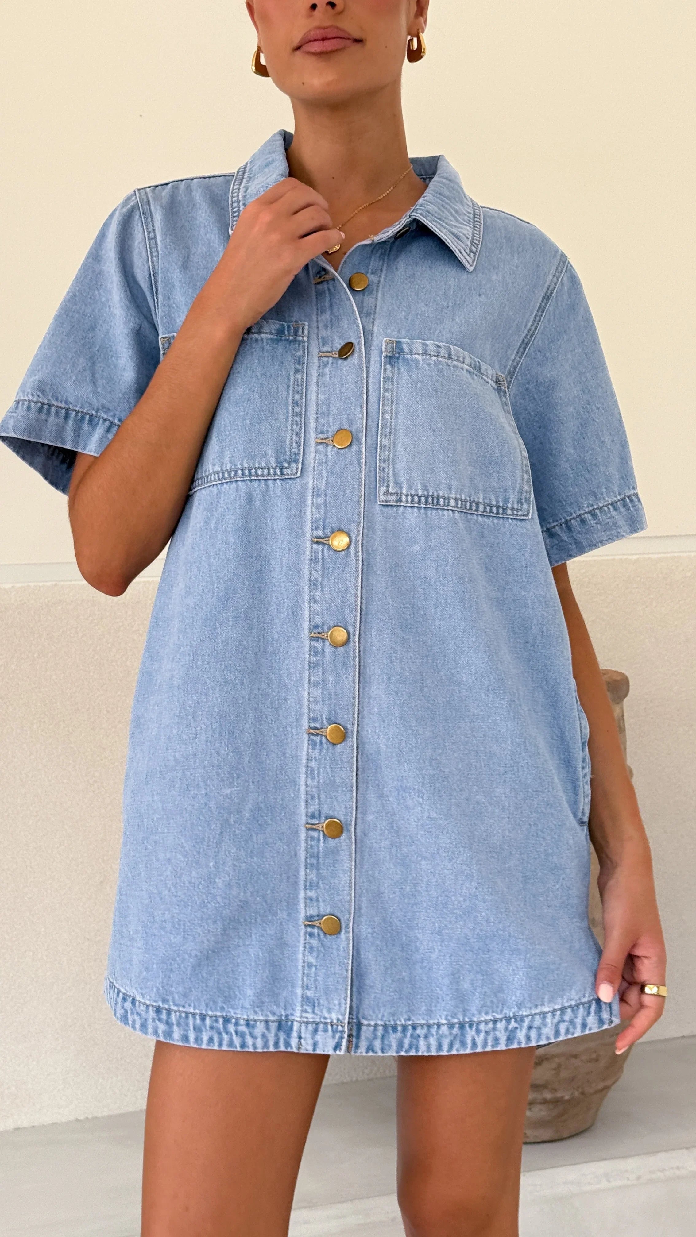 Rayna Denim Mini Dress Light Denim
