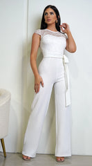 Lorissa Lace Detail Cap Sleeve Jumpsuit White