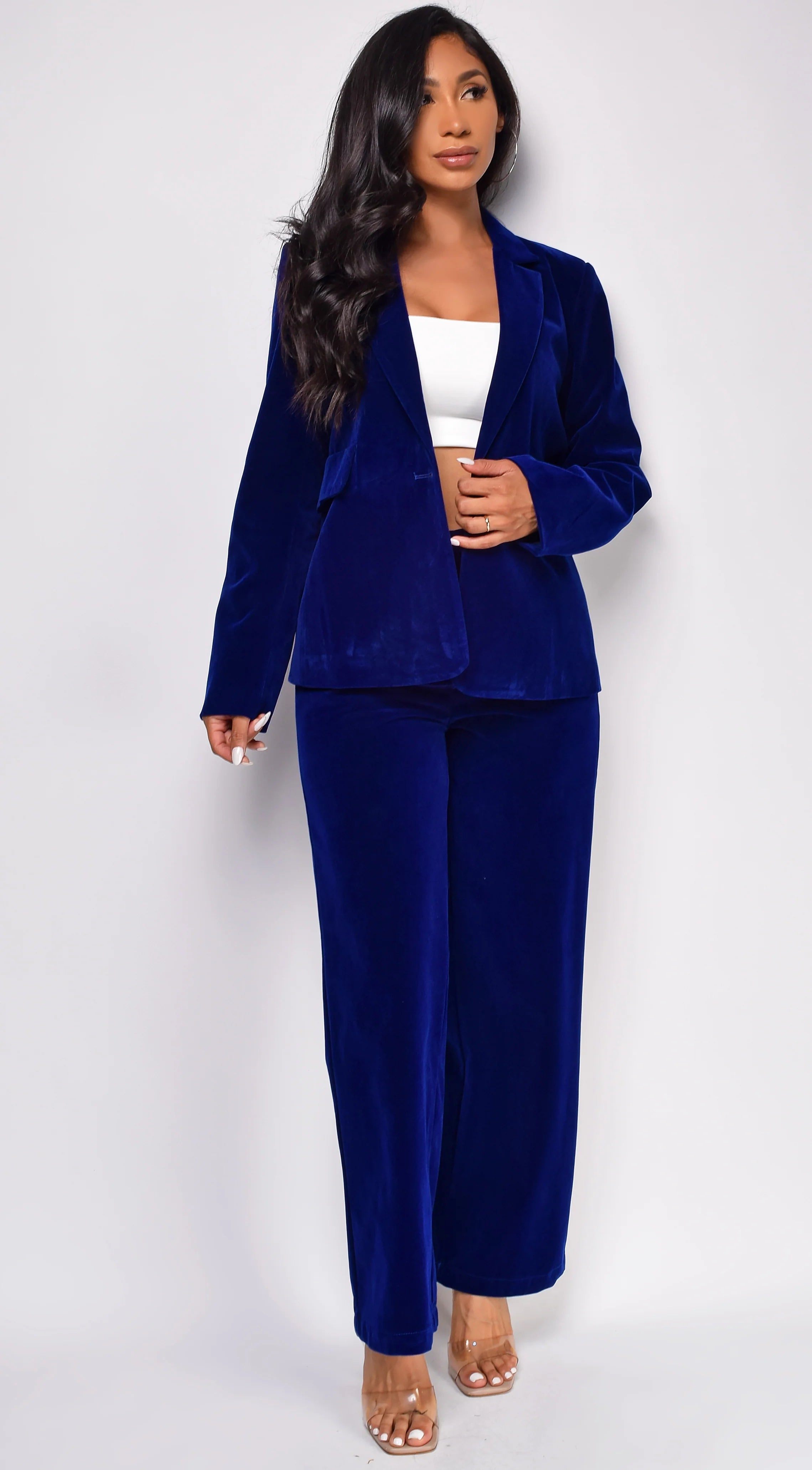 Ellia Blue Velvet Blazer Set