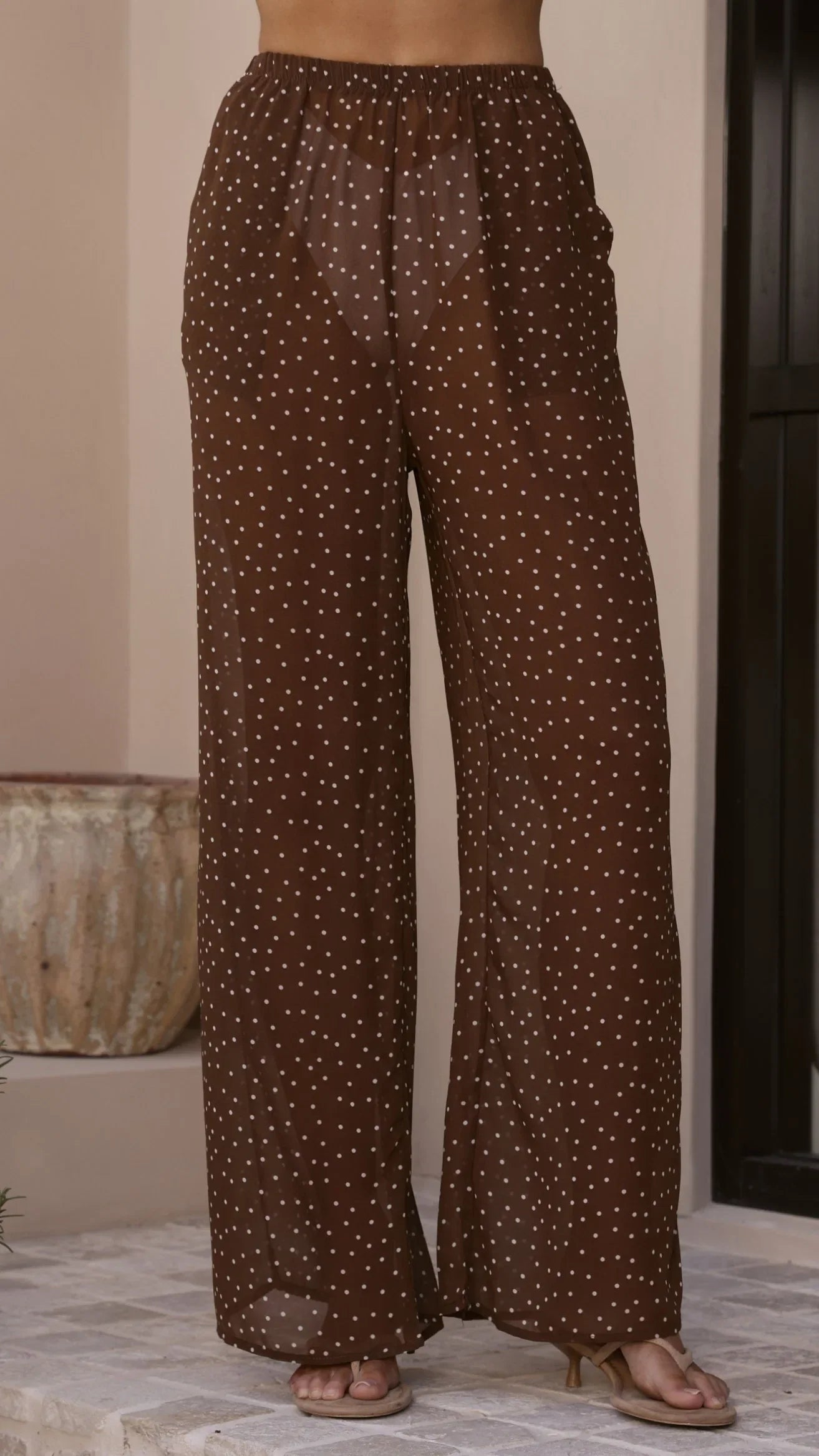 Zavier Oversized T Shirt and Polka Dot Pants Set Beige Chocolate