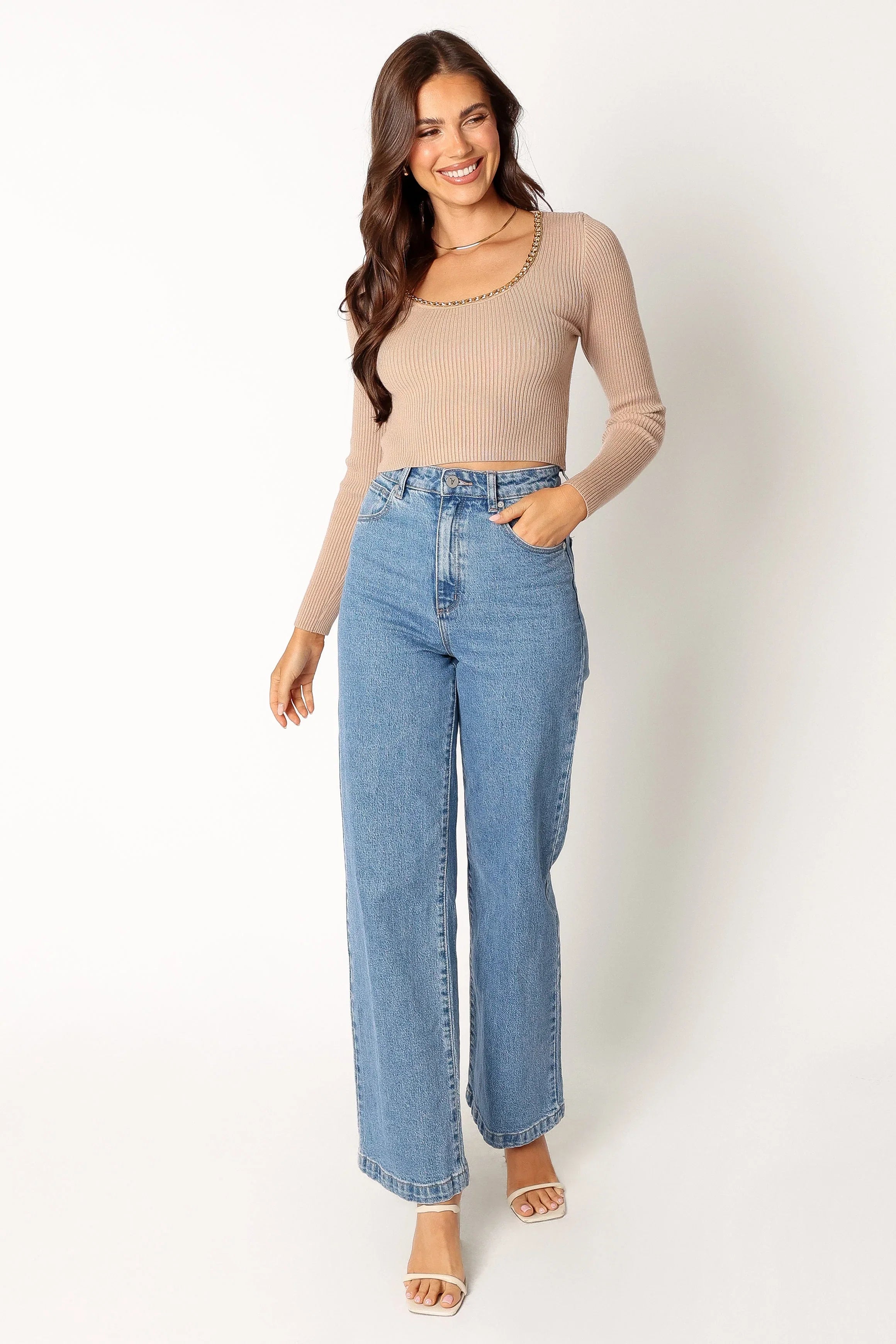 Wells Long Sleeve Knit Top Taupe