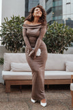 Oraton Off Shoulder Maxi Dress Brown