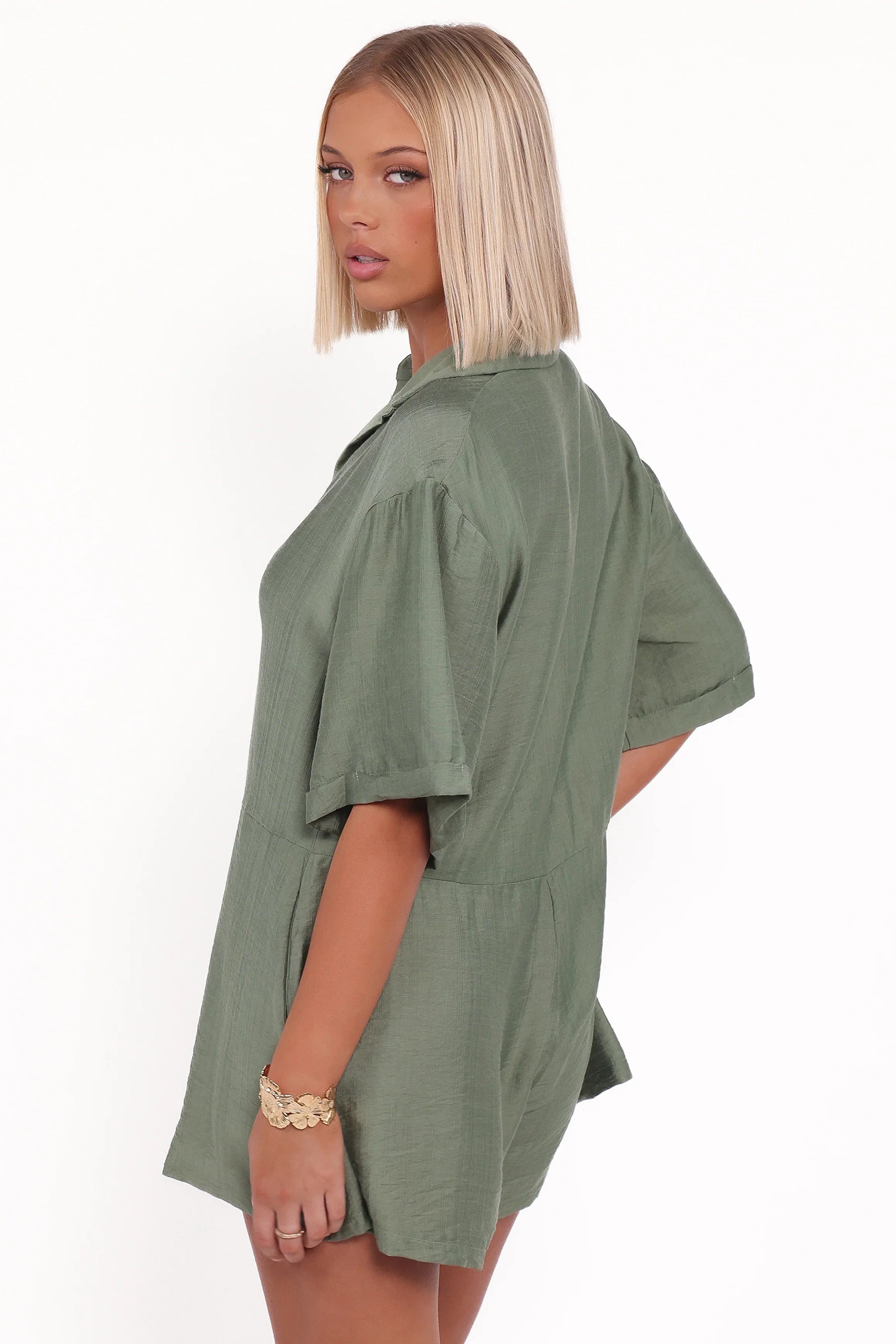 Kiya Drop Waist Romper Palm Green