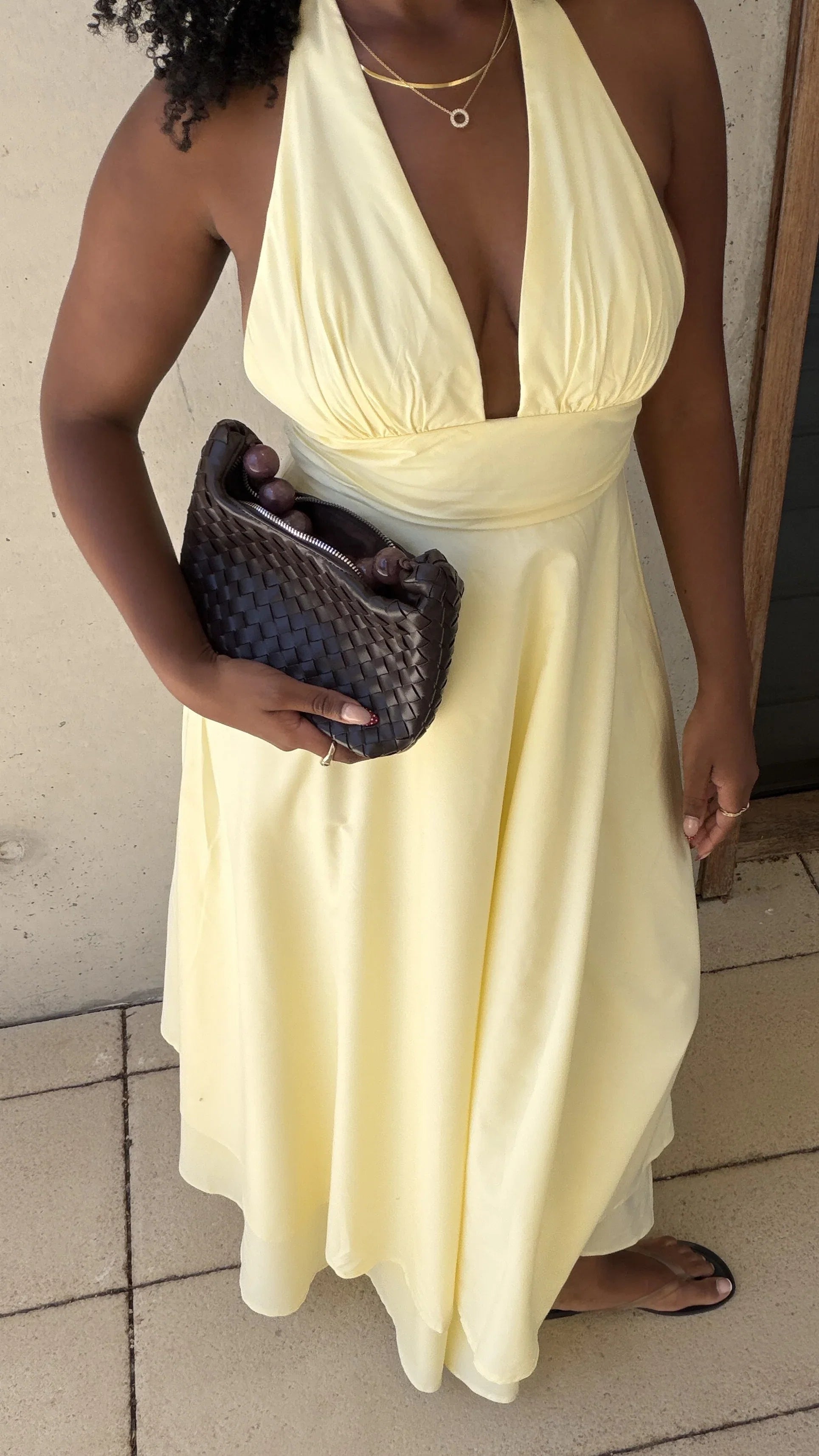 Kathy Halter Neck Maxi Dress Lemon