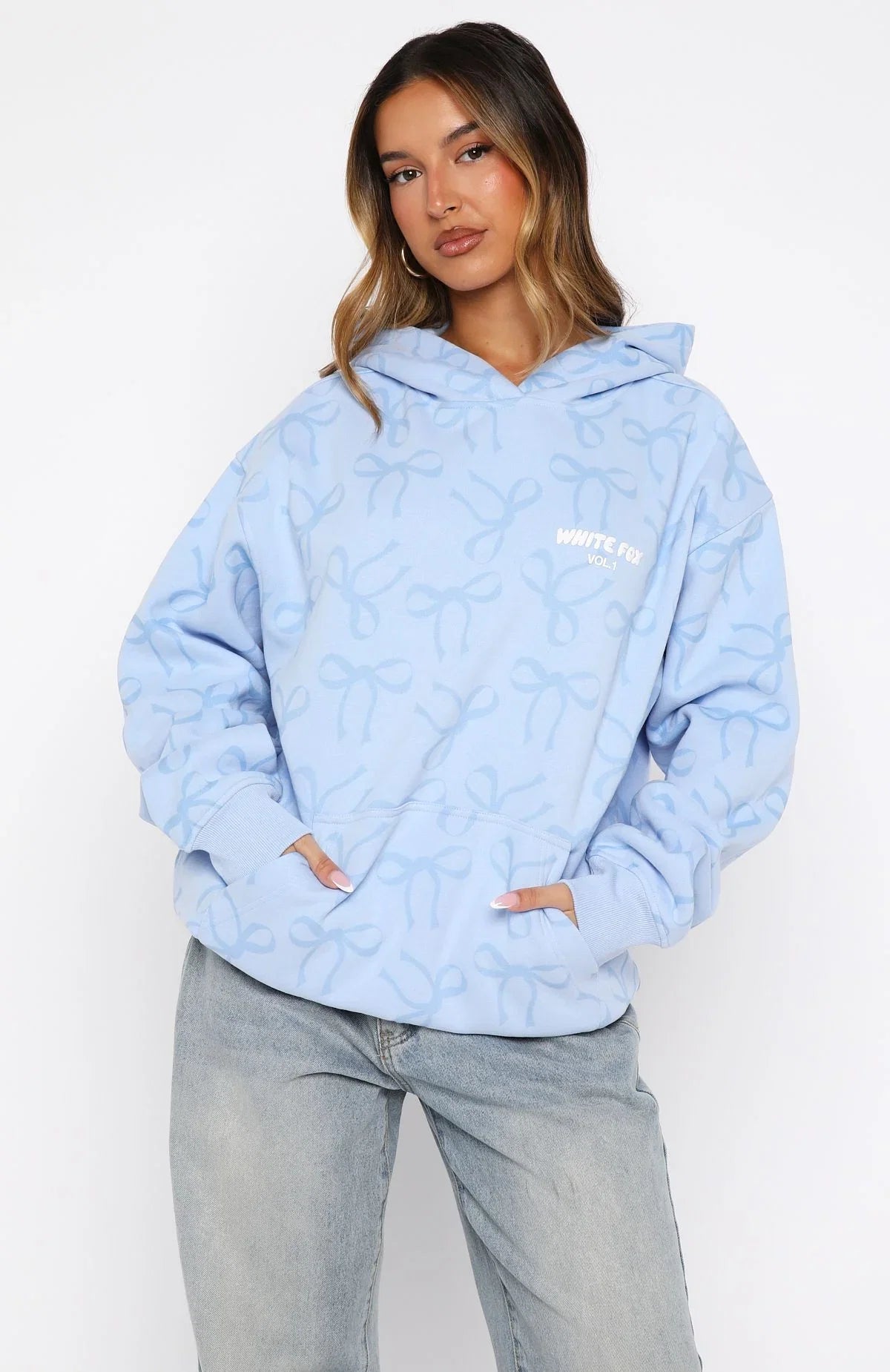 Vol 1 Oversized Printed Hoodie Blue Bow