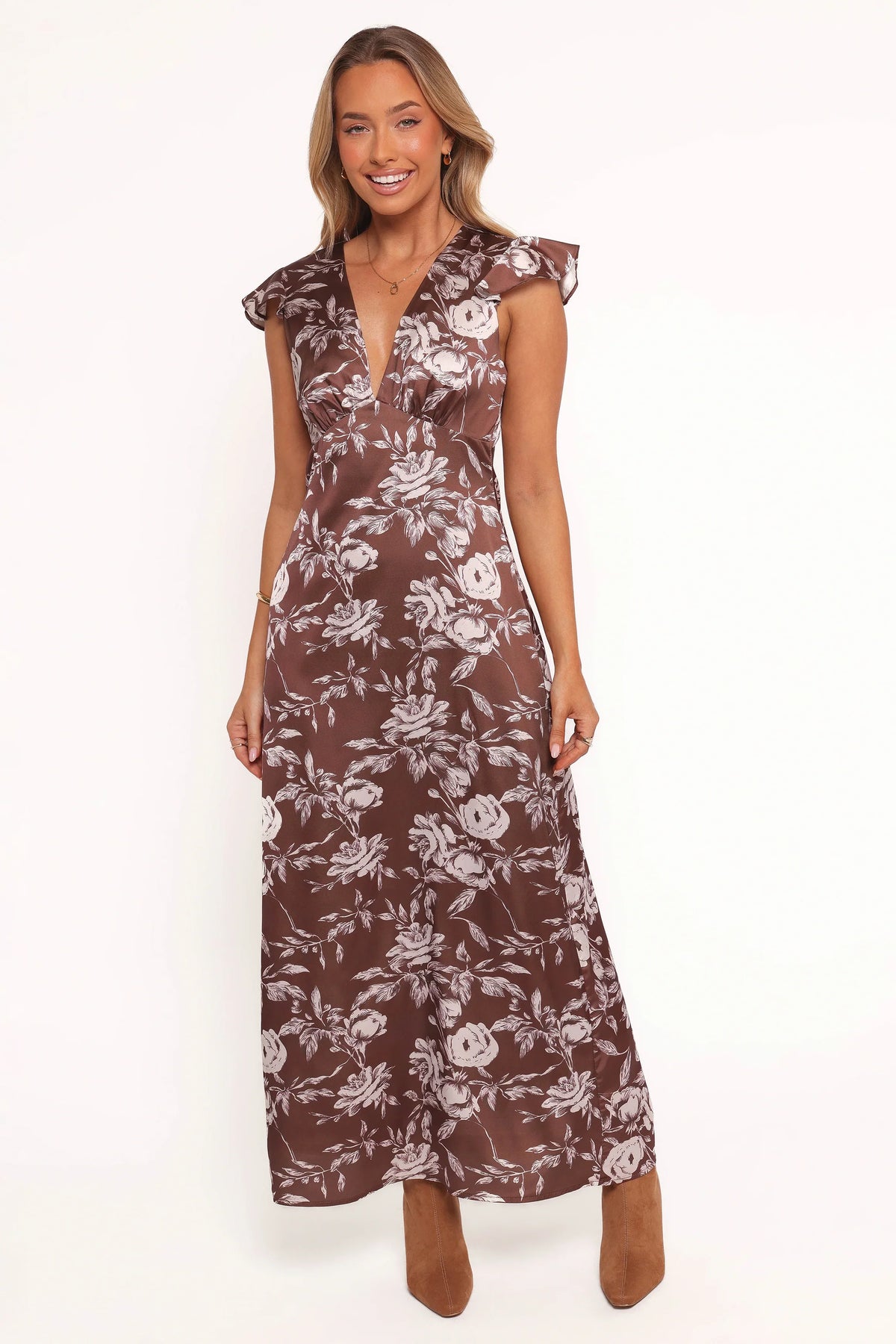 Solara Maxi Dress Brown Floral Print