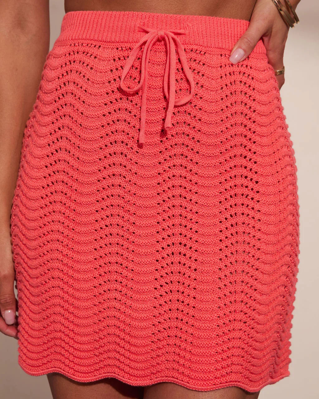 Araceli Open Wavy Knit Waist Tie Mini Skirt
