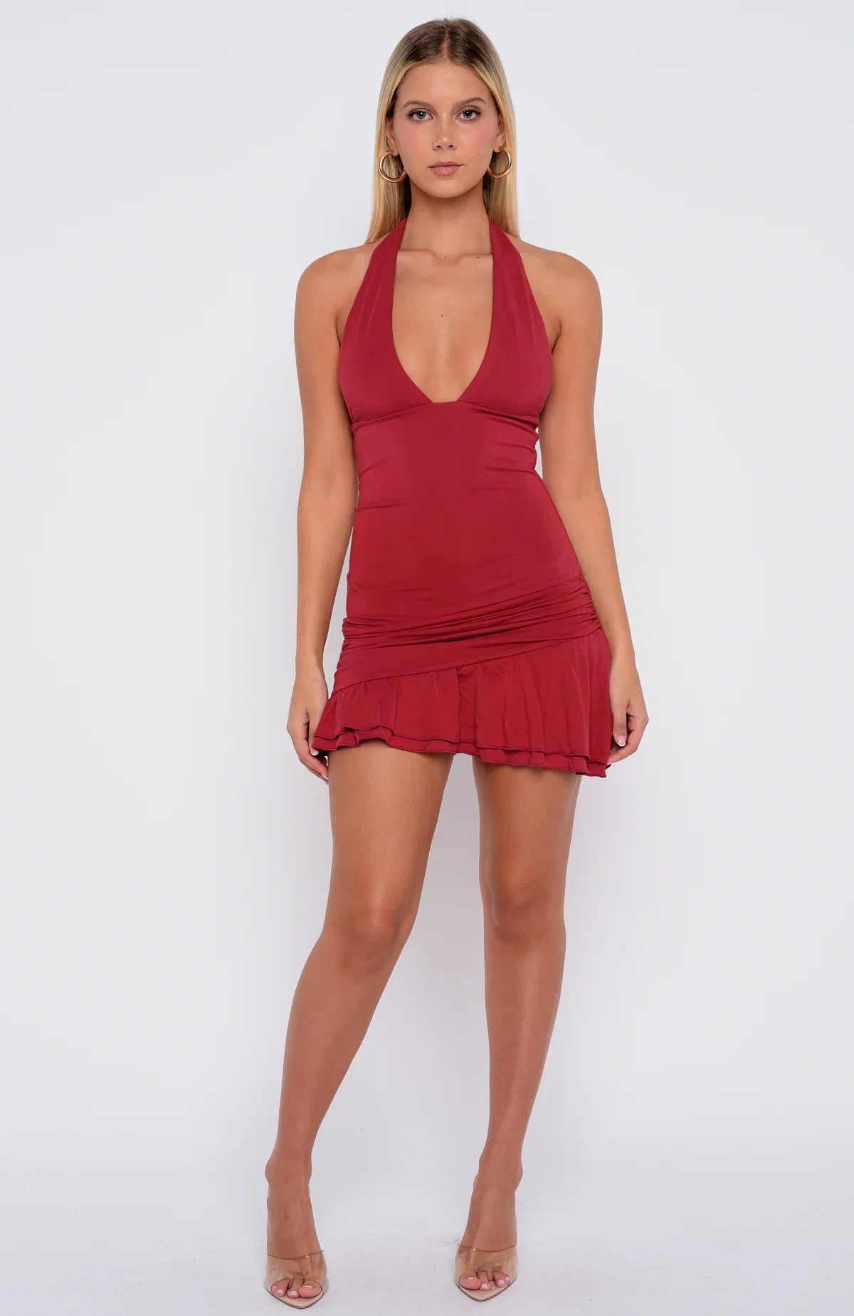 Shes The Trend Halter Mini Dress Soft Mulberry