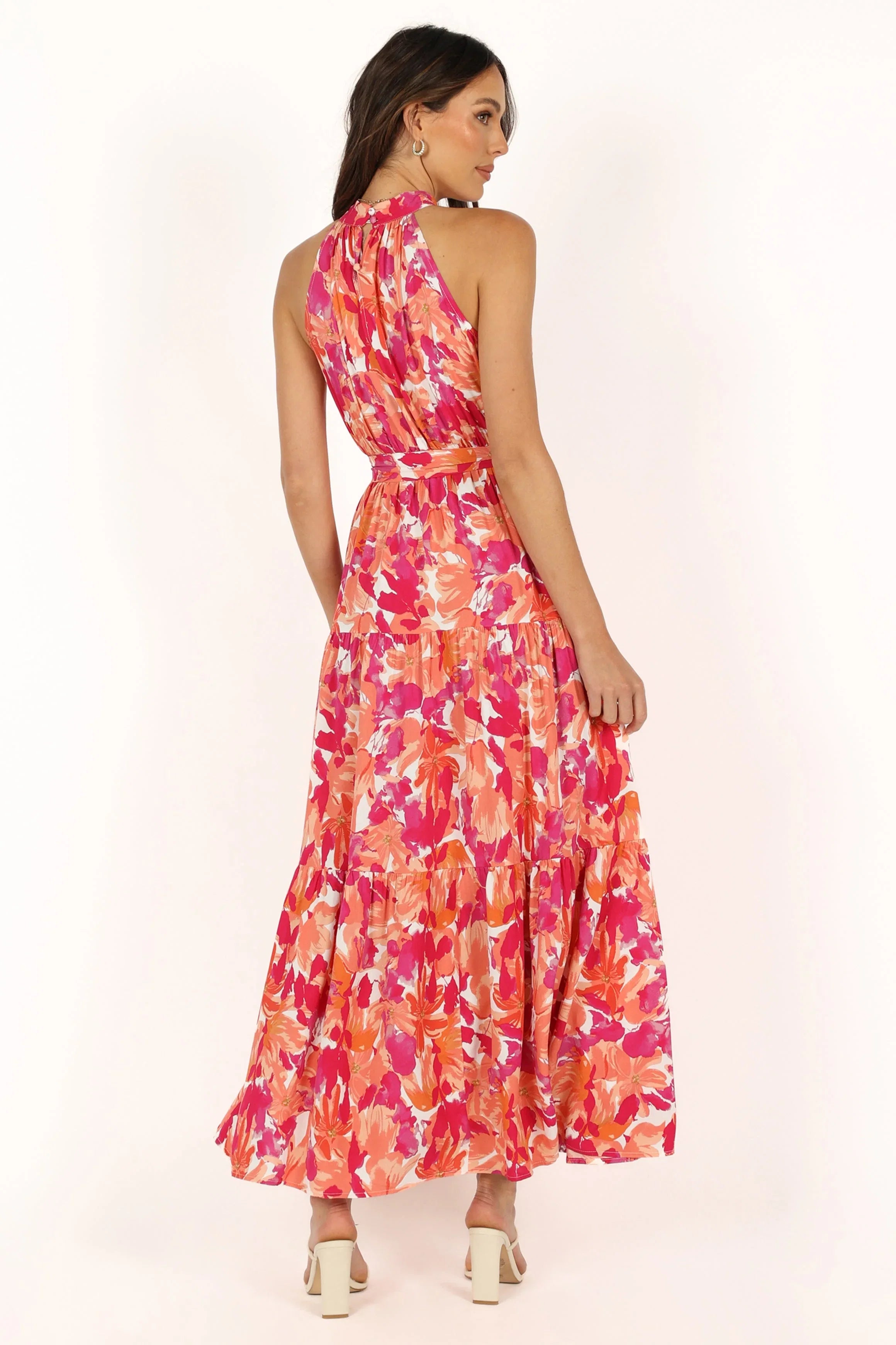 Caroline Maxi Halter Dress Red Orange