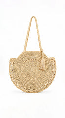 Circle Straw Summer Tote Bag Ivory