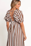 Sullivan Puff Sleeve Maxi Dress Chocolate Stripe