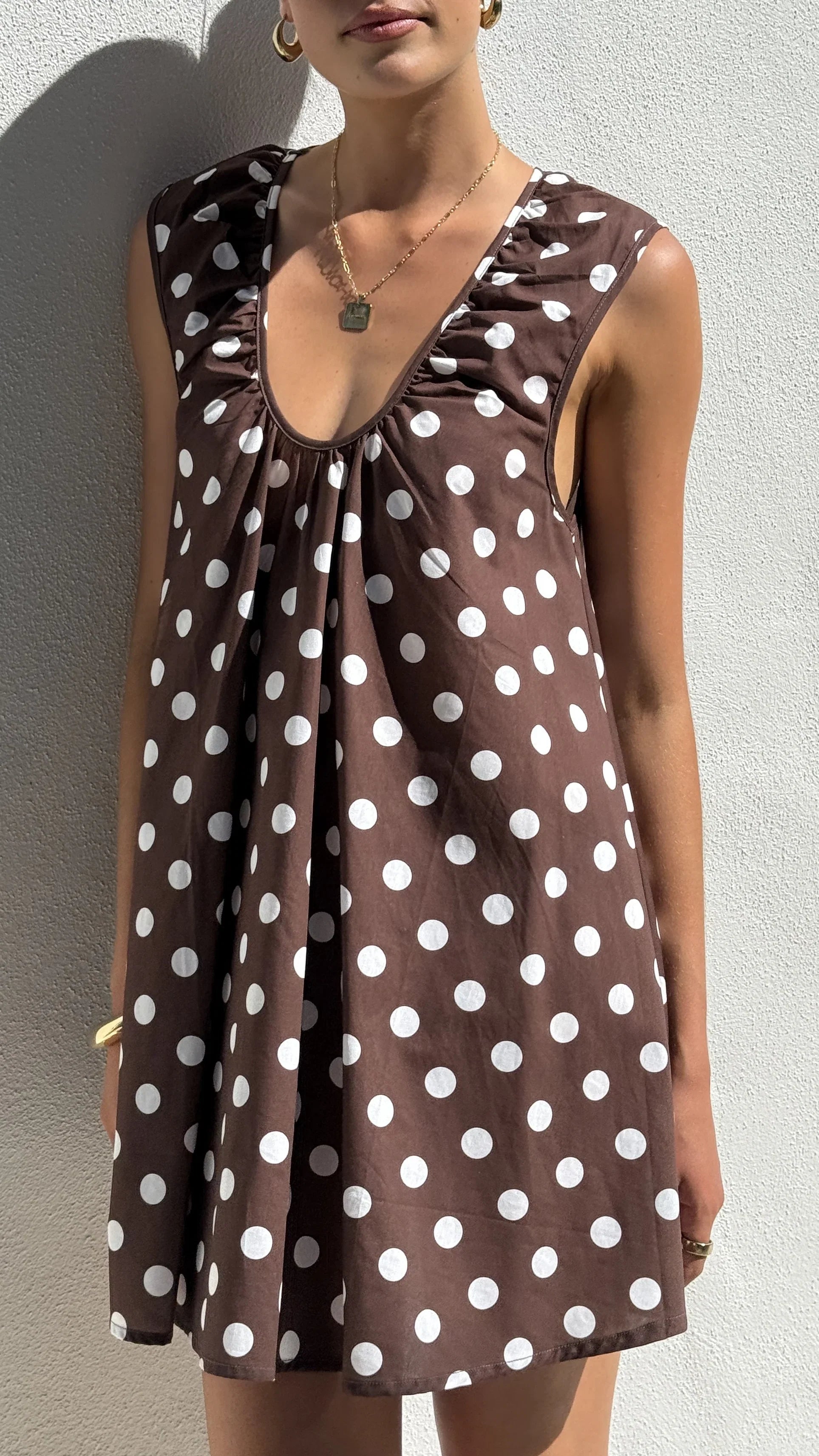 Vanessa Oversized Mini Dress Brown Polka