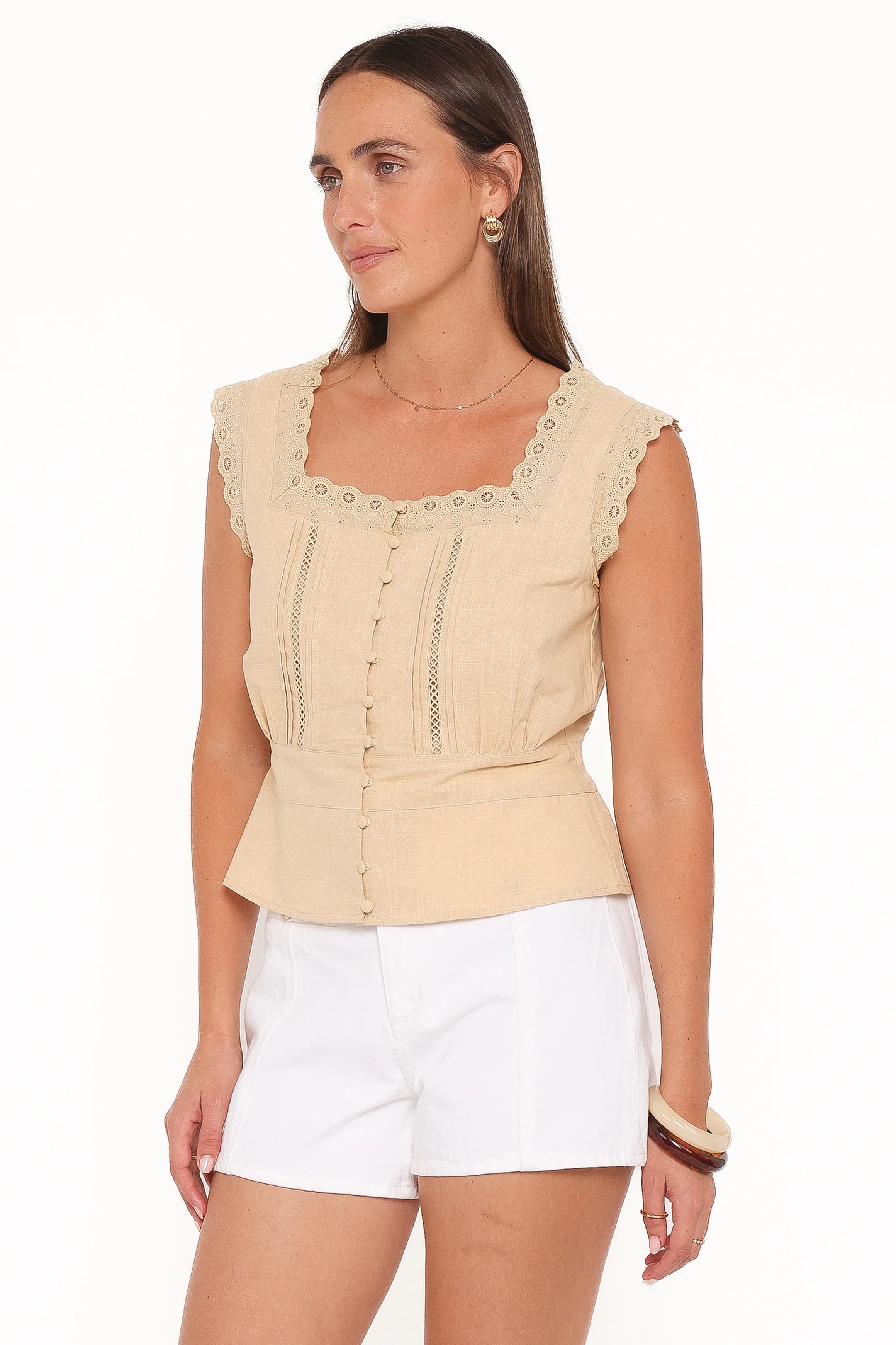 Luke Button Top Khaki