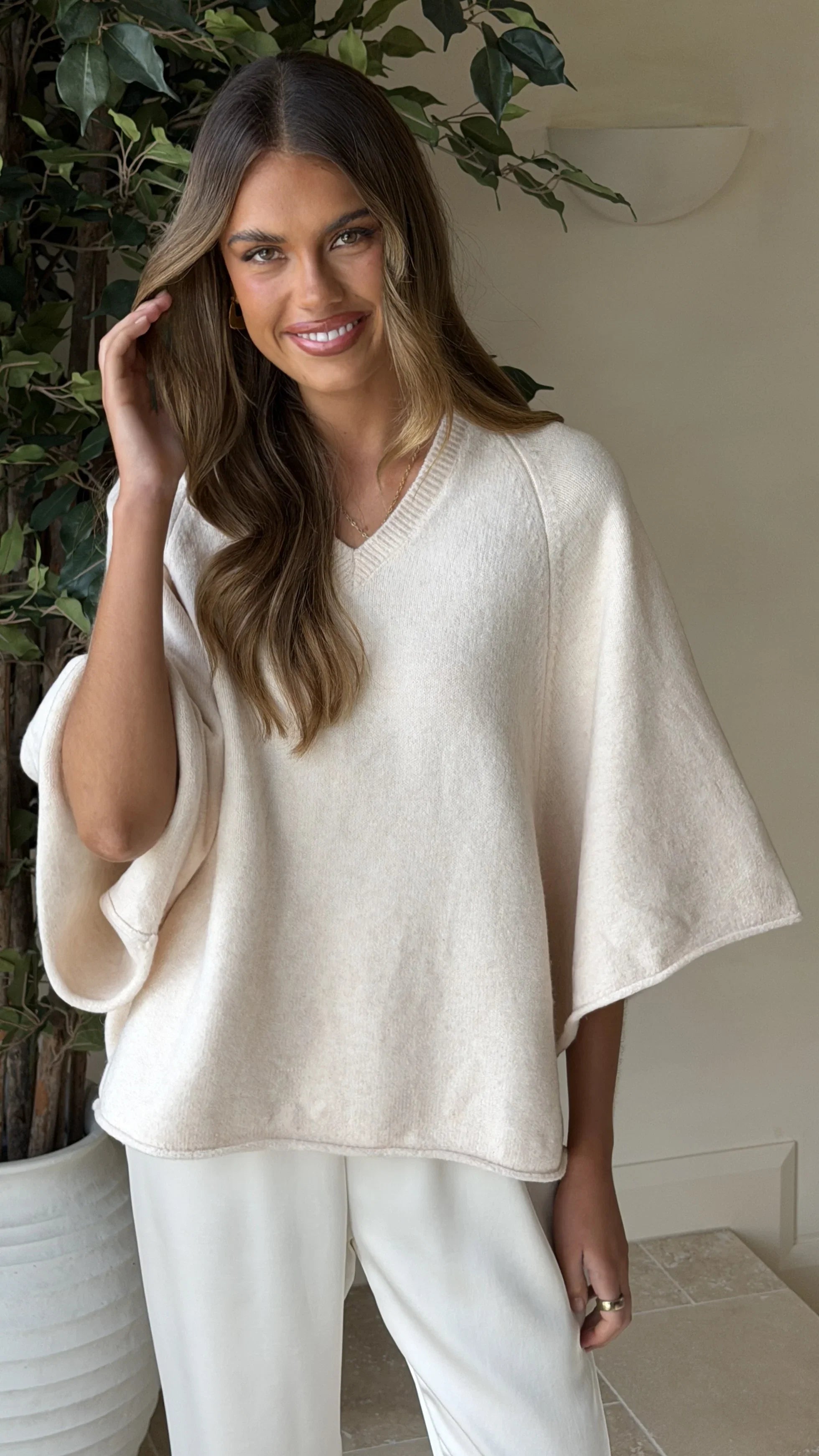 Paisley V Neck Knit Beige