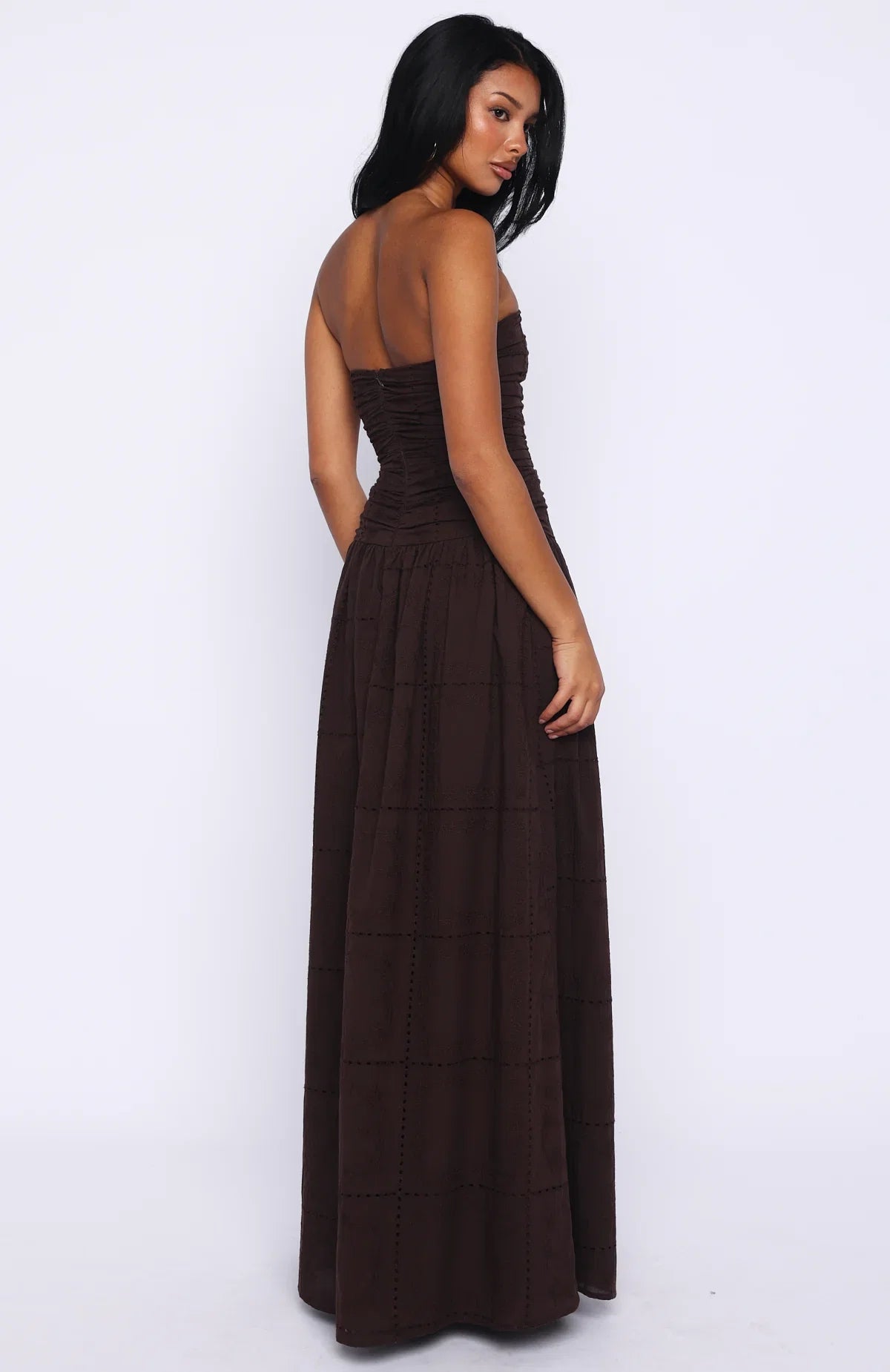 Bittersweet Babe Strapless Broderie Maxi Dress Chocolate