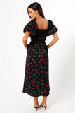 Chlo Puff Sleeve Midi Dress Cherry Print