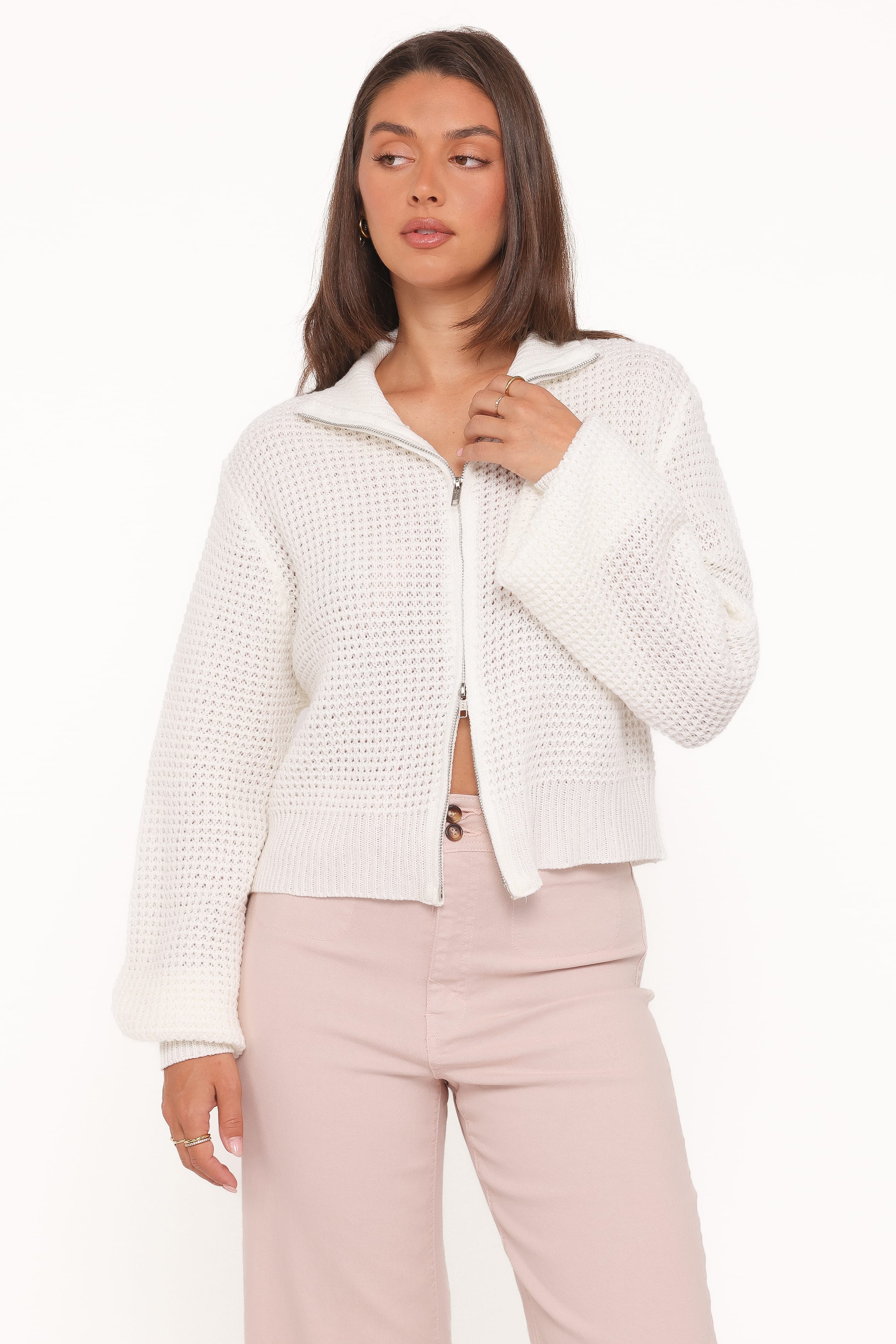 Inara Zip Cardigan Cream