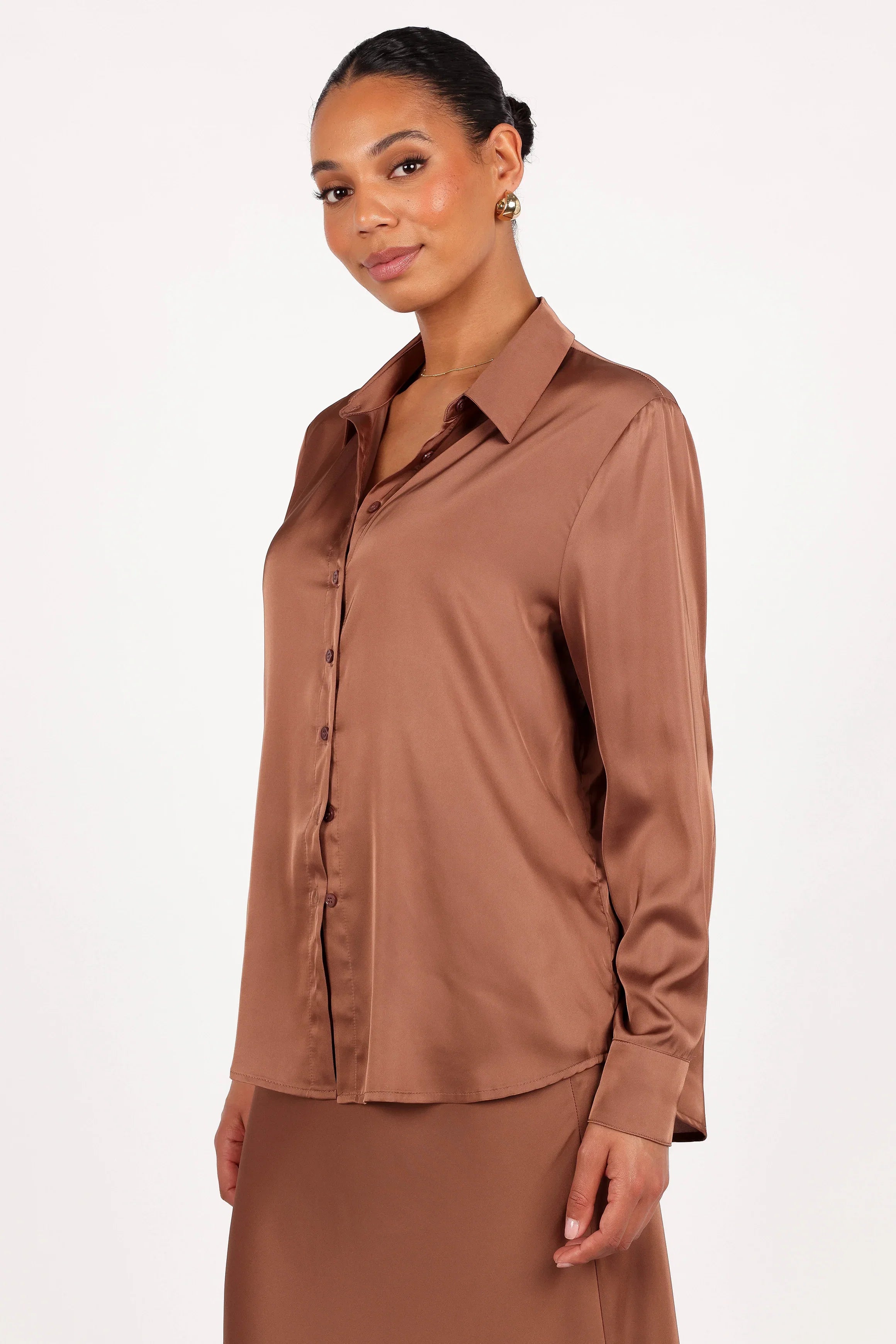 Narissa Satin Shirt Banksia Brown