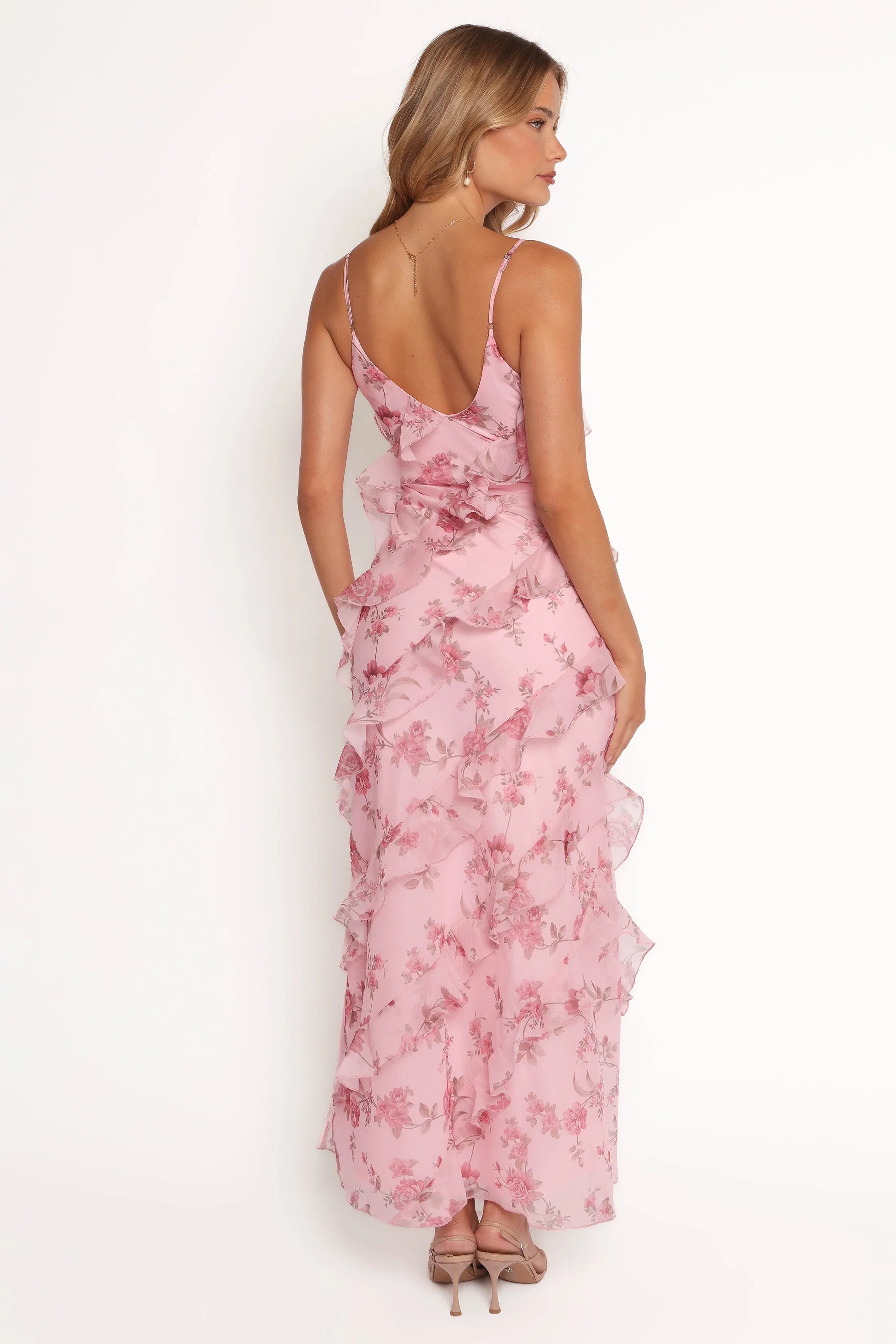 Ciao Ruffles Maxi Dress Pink Floral