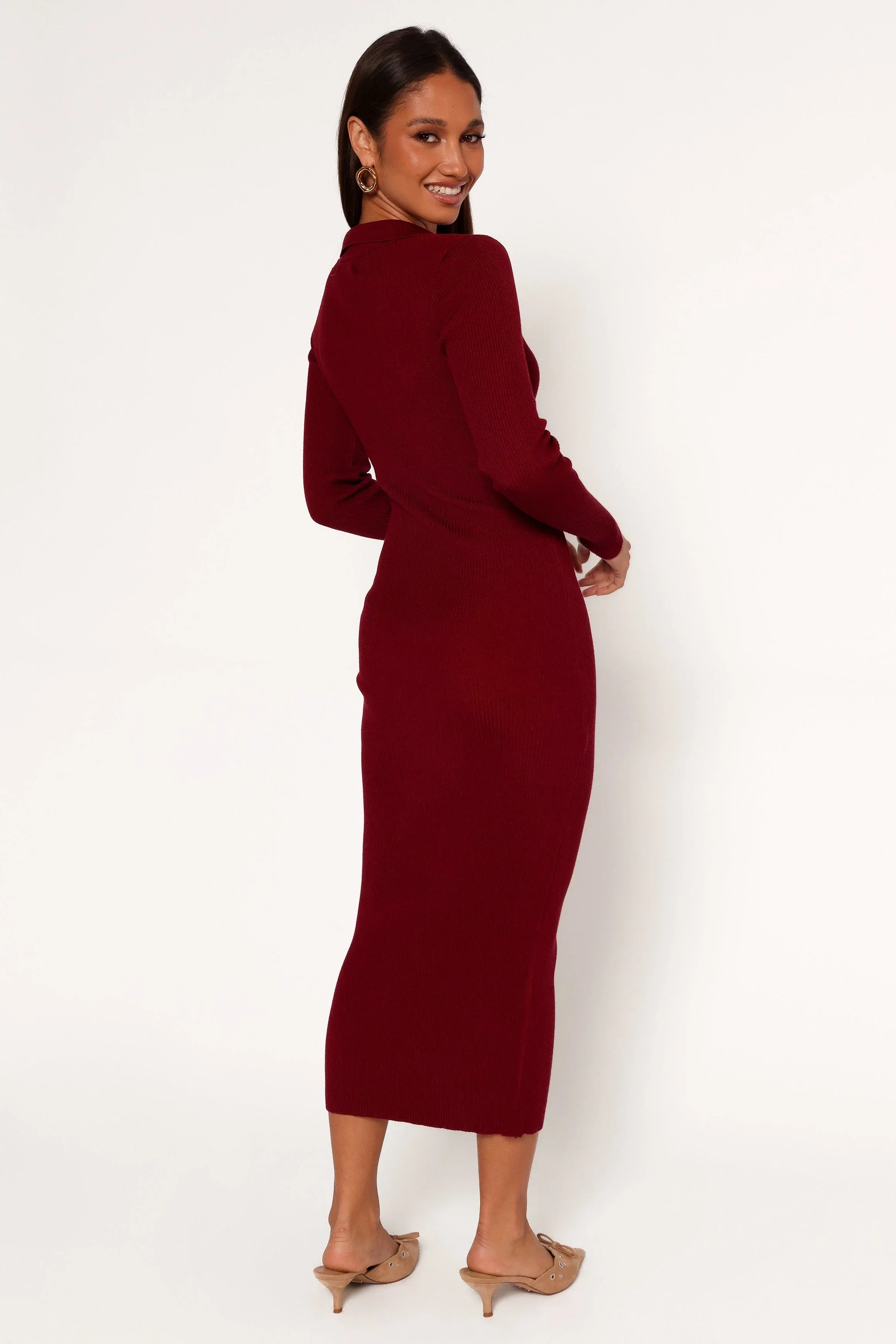 Collins Long Sleeve Midi Dress Wine