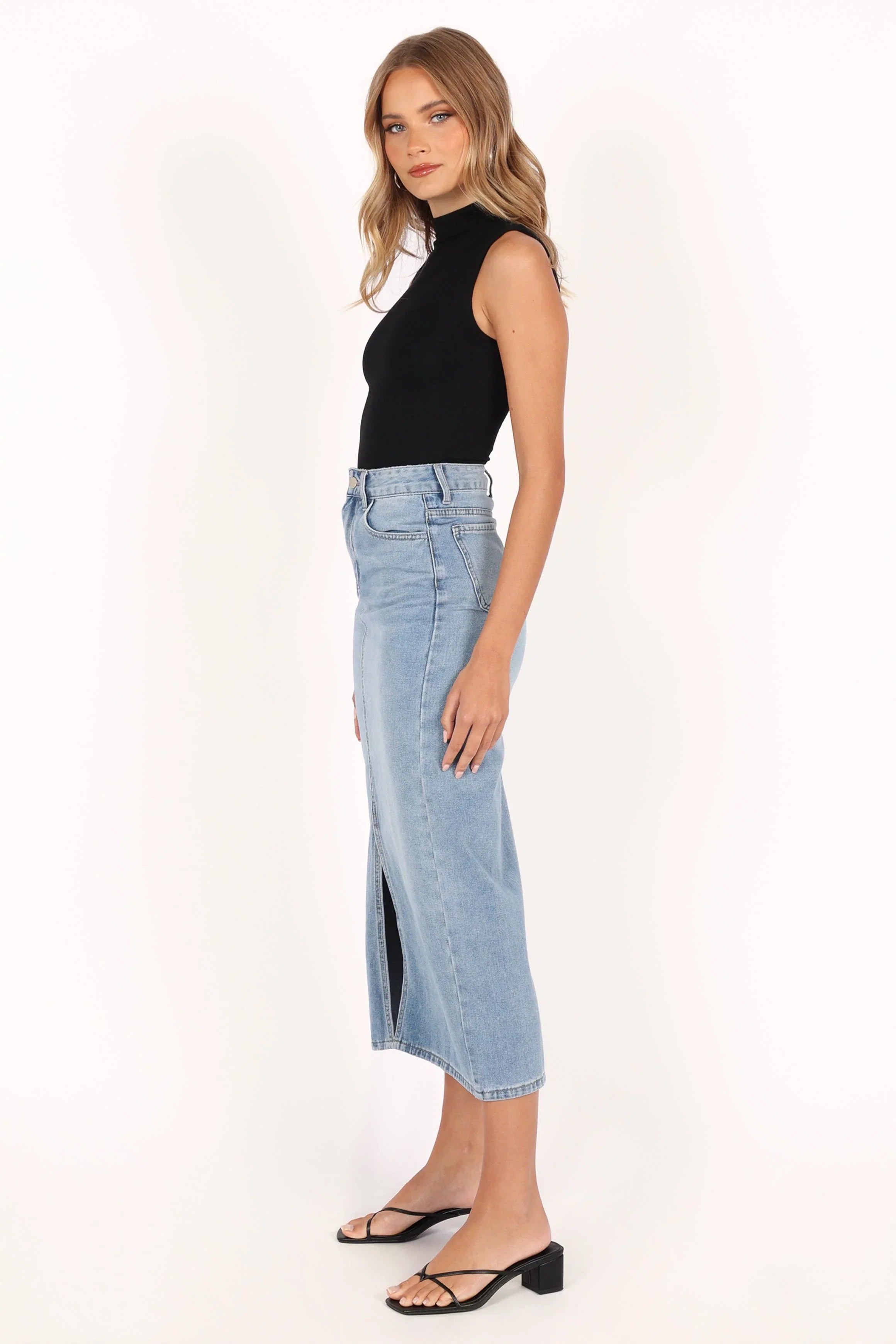 Dana Denim Midi Skirt Blue Wash