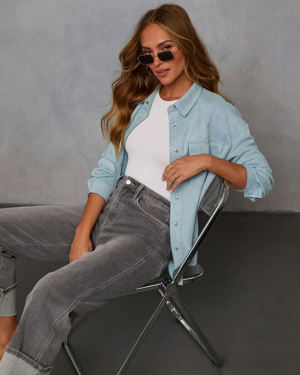 Airelle Faux Suede Button Down Top