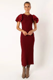 Cally Ruffle Sleeve Midi Dress Wine