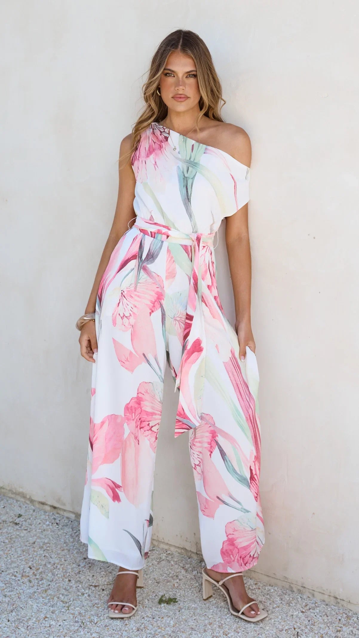 Oasis One Shoulder Jumpsuit Pink Floral