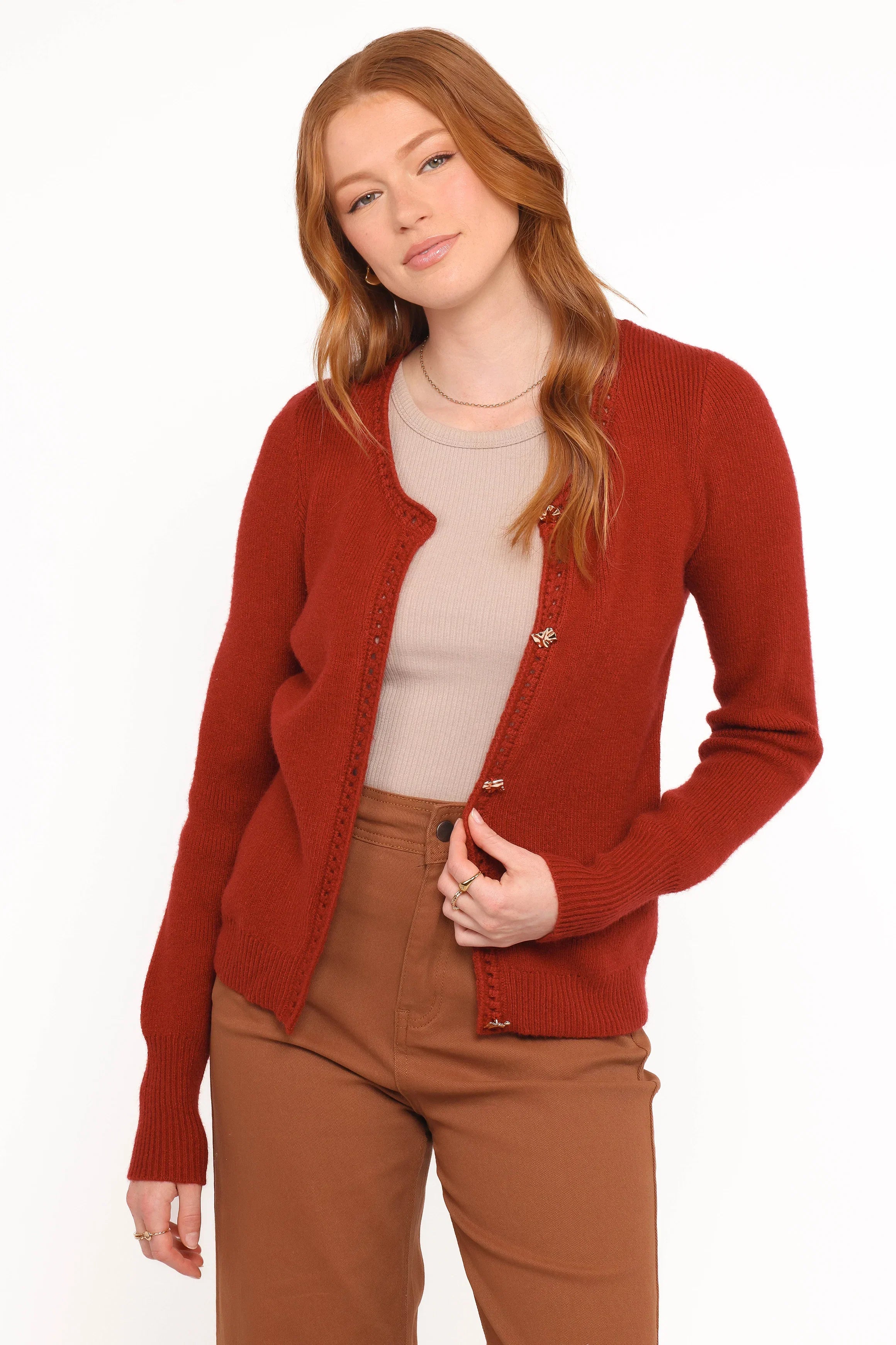 Quay Button Front Cardigan Red