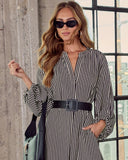 Dimarco Striped Pocketed Belted Midi Dress